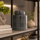 Pote Potiche Vaso Porcelana Xadrez Preto Branco Decorativo