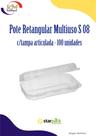 Pote retangular multiuso S08 c/tampa articulada 100 unid - doces, salgados, comidas orientais (8600) Pote retangular multiuso S08 c/tampa articulada 100 unid - doces, salgados, comidas orientais (8600)