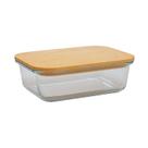 Pote Retangular Vidro Borossilicato Com Tampa Bambu 1040ML