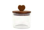 Pote Vidro Borossilicato c/ Tampa Madeira Coração 450ml Tuut