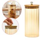 Pote Vidro Borossilicato Canelado Ambar 1000ml Com Tampa de Bambu