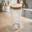 Pote Vidro Borossilicato Tampa Bambu Hermético Porta Mantimentos Organizador Cozinha Resistente Calor Alimentos Secos Café Açúcar Grãos Cereais