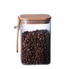 Pote Vidro C/ Tampa Bambu E Colher Hermético Quadrado 1000ml