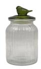 Pote Vidro Canelado Passaro Verde Transparente 1000ml
