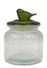 Pote Vidro Canelado Passaro Verde Transparente 600ml Pote Vidro Canelado Passaro Verde Transparente 600ml