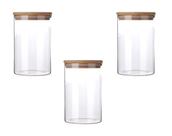 Pote Vidro Hermético Kit 3 Unidades Alimento Tampa De Bambu