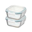 Pote Vidro Hermético Quadrado Tampa Conjunto 2 Peças 310ml