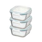 Pote Vidro Hermético Quadrado Tampa Conjunto 3 Peças 310ml