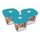 Pote Vidro Quadrado Alto Facilita Com Tampa 1L Marinex 3Un