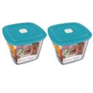 Pote Vidro Quadrado Alto Facilita Tampa 1L Marinex 2Unidades