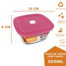 Pote Vidro Quadrado Facilita C/ Tampa 500ml Marinex 15Un