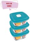 Pote Vidro Quadrado Facilita Vap Tampa 1L Marinex 3 Unidades