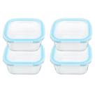 Potes de vidro 04 peças quadrado 800ml azul bela kasa