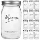 Potes de vidro Glassmagic 950 mL, pacote com 12, boca larga com tampas herméticas