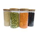 Potes de Vidro P/ Mantimentos 1100ml C/ Tampa Bambu - 4 Pçs Oikos