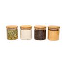 Potes de Vidro P/ Mantimentos 500ml C/ Tampa Bambu - 4 Pçs Oikos