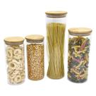 Potes de Vidro P/ Mantimentos C/ Tampa Bambu Oikos - 4 Pçs