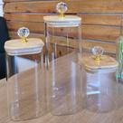Potes de vidro Quadrado com tampa de bambu puxador de cristal Porta Condimentos Herméticos