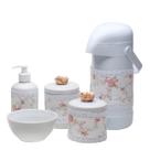 Potes, Garrafa, Molhadeira e Porta Álcool-Gel Com Capa Florzinha Dourada Quarto Bebê Infantil Menina Potes, Garrafa, Molhadeira e Porta Álcool-Gel Com Capa Florzinha Dourada Quarto Bebê Infantil Menina