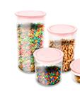 Potes Hermeticos Rosa 3 Peças Acrilico Redondo Resistente Livre Bpa 1400ml 1000ml 600ml - JW Shop