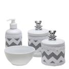 Potes, Molhadeira e Porta Álcool-Gel Com Capa Ursinho Prata Quarto Bebê Infantil Menina Menino