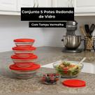 Potes Redondos de Vidro Com Tampa Vermelha KIt 5 unidades Vidro Transparente Resistente Potes Redondos de Vidro Com Tampa Vermelha KIt 5 unidades Vidro Transparente Resistente