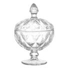 Potiche de Vidro C/ Pé Diamond Transparente Baleiro Bomboniere 12x18x5cm Resistente