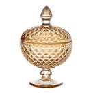 Potiche de Vidro C/ Pé Lumiere Âmbar Baleiro Bomboniere 12x18,5cm Resistente