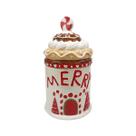Potiche decor natalina 27x15cm vermelho branco florarte