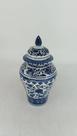 Potiche Decorativo em Porcelana Branco e Azul Floral 12x23cm