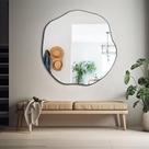 POZINO Espelho Irregular, Espelhos Circulares Assimétricos Grandes de 35", Espelho Preto com Borda Ondulada Arredondada, Espelhos Modernos Sem Moldura e Abstratos para Sala, Quarto, Banheiro, Entrada, Corredor e Lareira