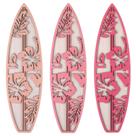 Prancha de surf decorativa RattanView Hibiscus 3 peças madeira rosa