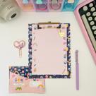 Prancheta Estampada A5 + 30 Folhas Pautadas Decoradas Corujinha