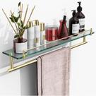Prateleira de banheiro com barra de toalha KOCOK Glass 60 cm em ouro escovado Prateleira de banheiro com barra de toalha KOCOK Glass 60 cm em ouro escovado