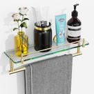 Prateleira de banheiro KOCOK Glass com barra de toalha de 40 cm em ouro escovado