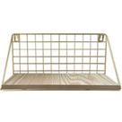 Prateleira decorativa retangular aramado / madeira metalizado dourado 30x14x11cm - Wincy