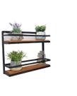 Prateleira Ferro Dupla Preta madeira 2 andares 40 cm altura