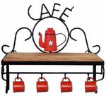 Prateleira Ferro E Madeira Rústica Café Canecas Vermelhas