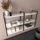 Prateleira industrial sala estar estante nicho parede ferro madeira suporte branco off white