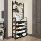 Prateleira Organizadora Calçado Suporte Rack Guarda Sapato Tênis Sandália Boné Chapéu Gancho Pendura Cor:Preto