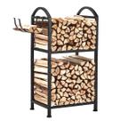 Prateleira para lenha ZEXVIDA exterior/interior com ganchos de madeira 40cm