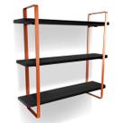 Prateleira Tripla Nicho Hone Modelo Industrial Decoração Casa 60x15 Cobre/Preto