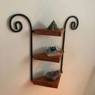 Prateleira Tripla Rústica Arabesco Nicho Decorativo Madeira Ferro Forjado Medieval Vintage