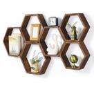 Prateleiras flutuantes CADUKE Hexagon, conjunto de 6 casas de fazenda, madeira marrom