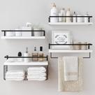 Prateleiras flutuantes LUDORU White Wood 3+1 camadas com cesto e barra de toalhas