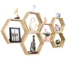 Prateleiras flutuantes NORCEESAN, conjunto hexagonal de 6 favos de mel de madeira