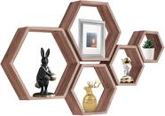 Prateleiras flutuantes PHOENANCEE Hexagon, conjunto de 5 madeiras para casa
