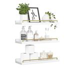 Prateleiras flutuantes RYOFOBETTO para decoração de parede branca/dourada (conjunto de 3)