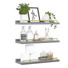 Prateleiras flutuantes RYOFOBETTO para decoração de parede cinza/dourada (conjunto de 3)