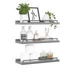 Prateleiras flutuantes RYOFOBETTO para decoração de parede e banheiro cinza (conjunto 3)